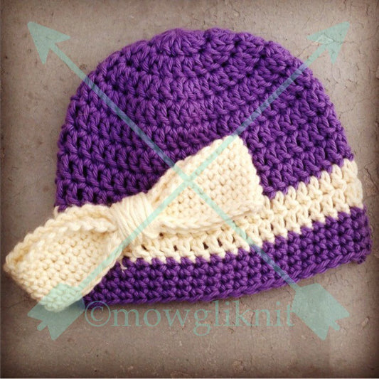 Crochet Beanie, Large Bow, Basic Hat