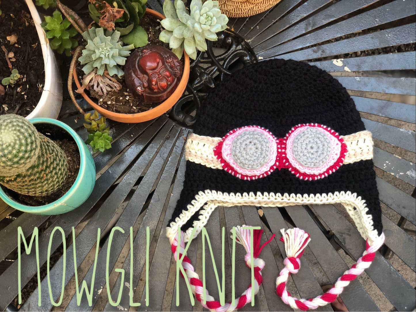 Crochet Girl's Aviator Hat with Goggles, Amelia Earhart, sized Newborn, Child, and Adult