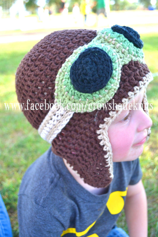 Aviator Crochet Hat With Goggles, airplanes, beanie, military, pilot, custom, unisex